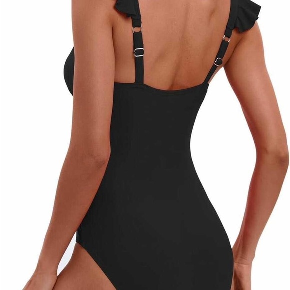 New Small Women's Black Ruffle Swimsuit - Picture 2 of 3
